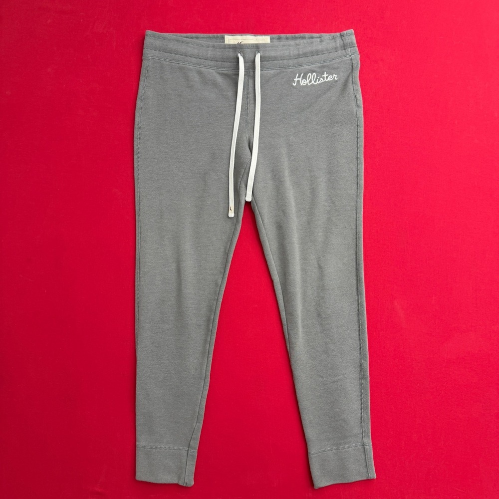 Hollister Womens Grey Fleece Jogger Sweatpants Embroidered Logo Size L